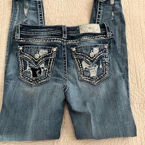 Miss Me Blue Skinny Jeans with Rhinestone Embellishments